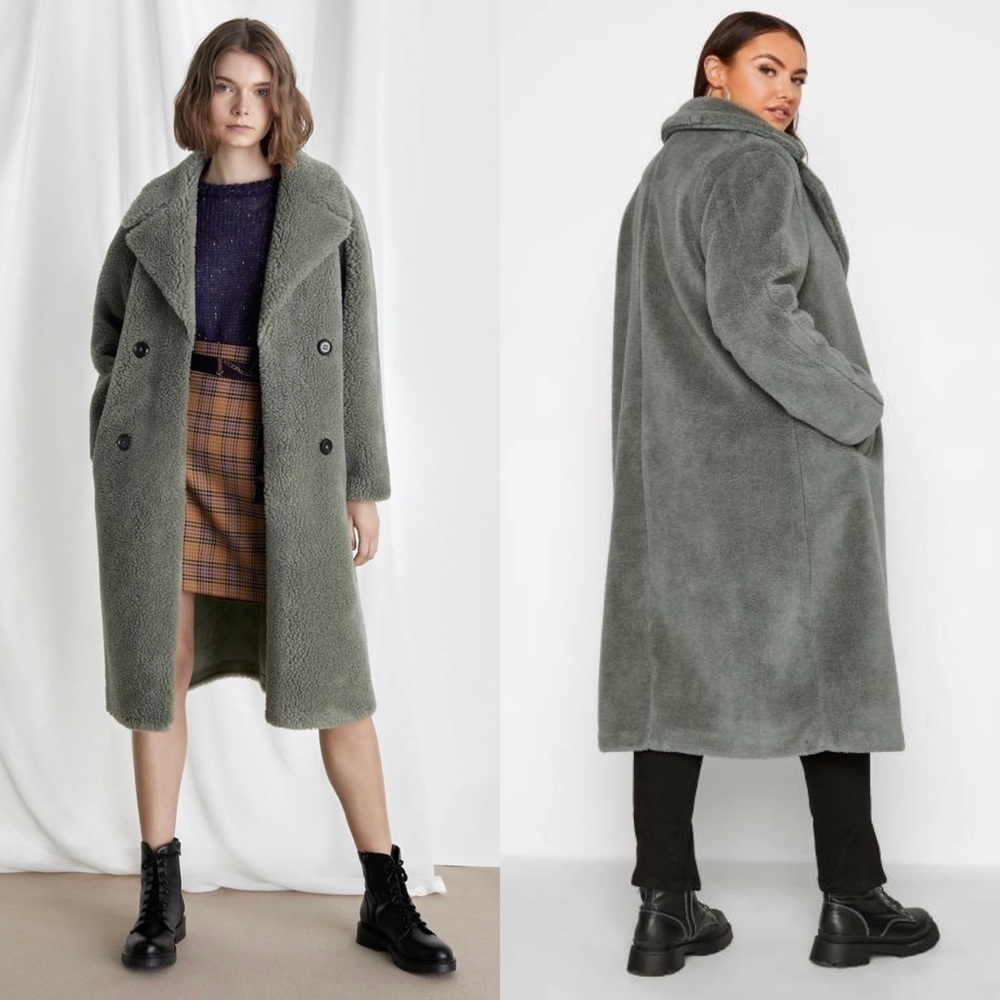 NWT REBECCA MINKOFF Wool Double Breasted Oversized Plush Faux Fur Teddy Coat L